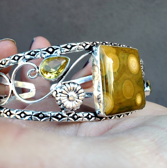 New Ocean Jasper & Citrine 925 Silver Bracelet. - Picture 3 of 16